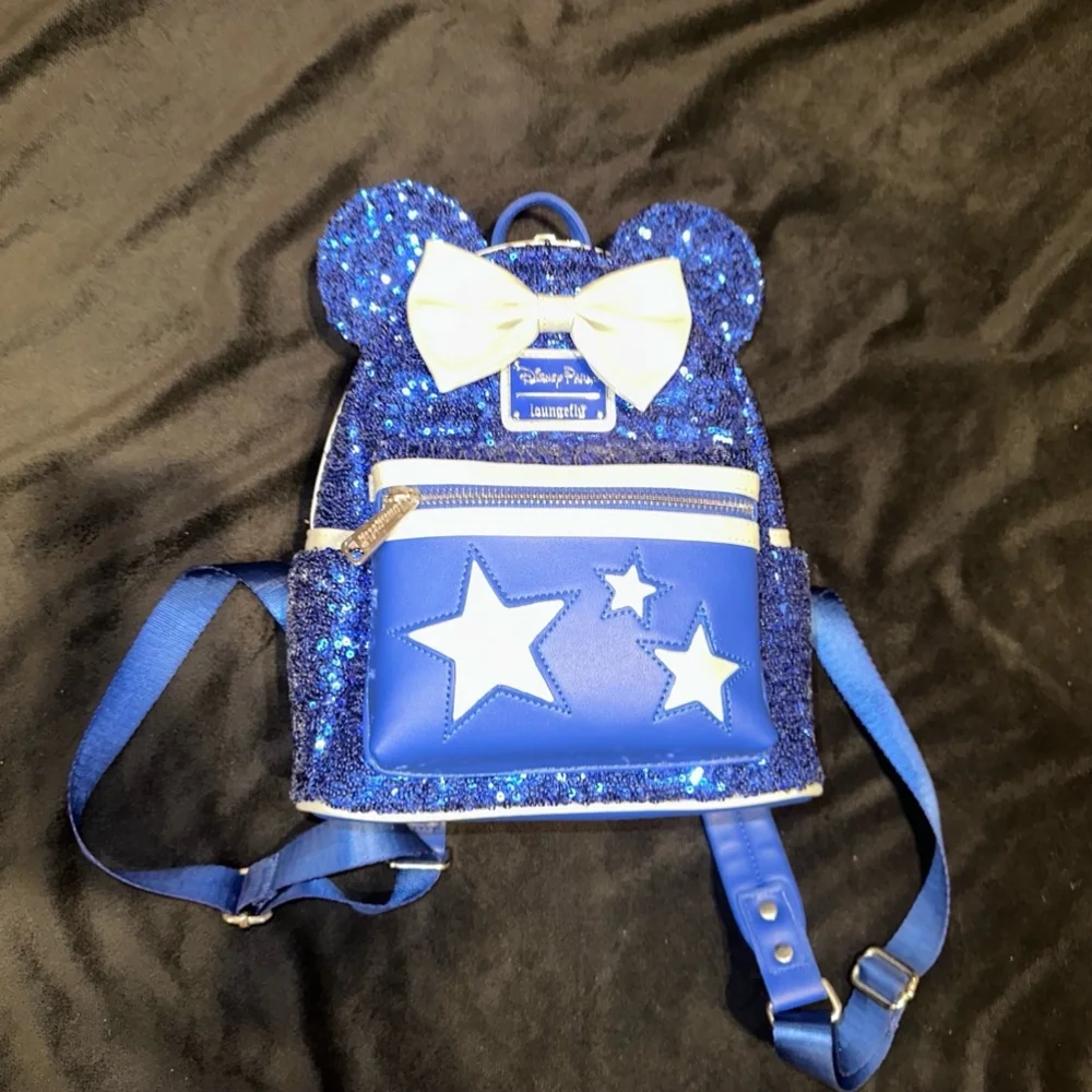 Loungefly Disney wishes come true Backpack Blue White sorcerer Mickey blue stars - Picture 2 of 8